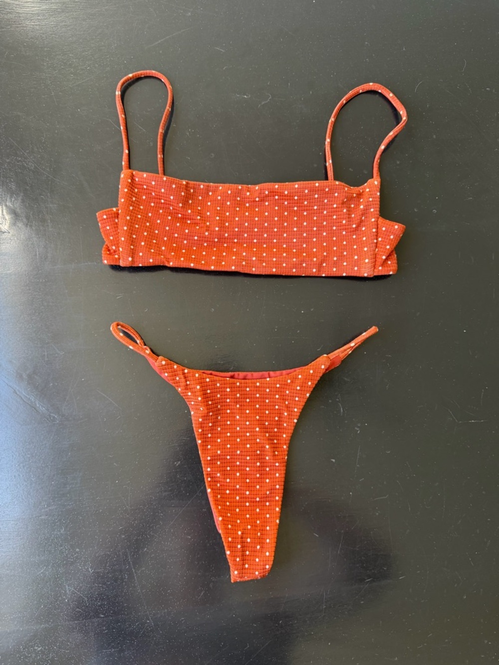 Orange Polka Dot Bikini Set, S made in Bali